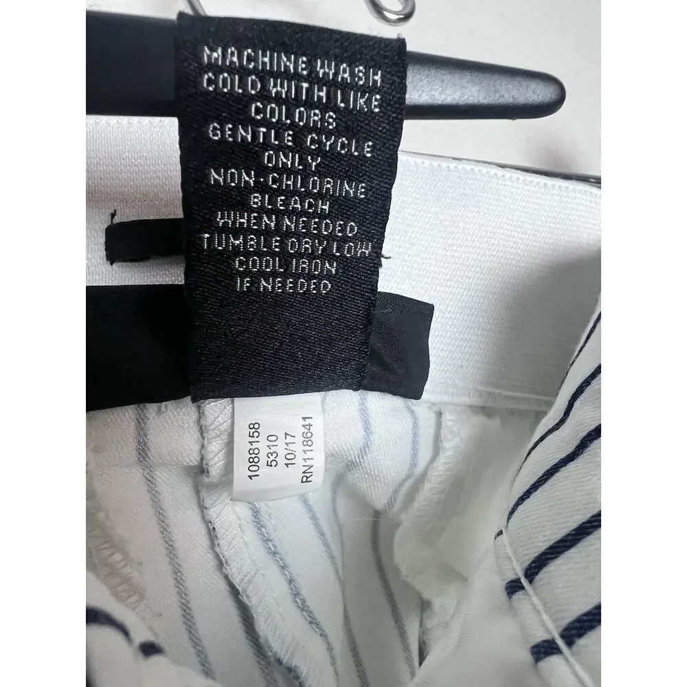 Lane Bryant Women's The Allie White Flat Front Navy Pin Striped Pants Size 16